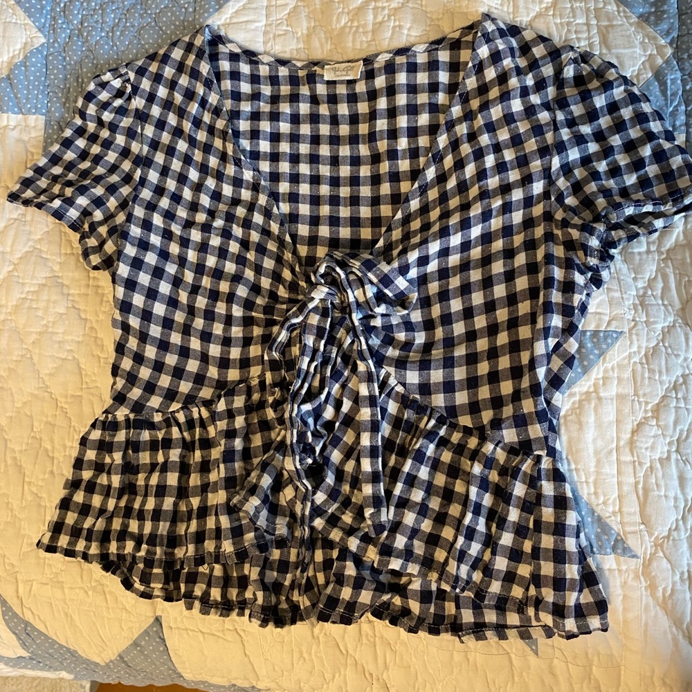 Brandt Melville blue plaid cross t-shirt